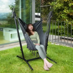 Tangkula Hammock Chair with Stand, Bohemian Style Height Macrame Swing Chair with Stand