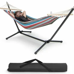 Tangkula Hammock with Stand, 10.5Ft Space Saving Steel Hammock Stand with Cotton Hammock & Carrying Bag