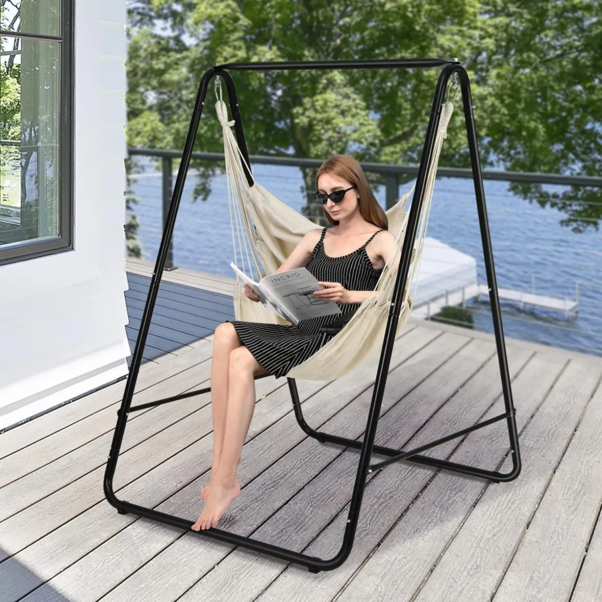 Tangkula Hammock with Stand Included, Freestanding Hammock Chair