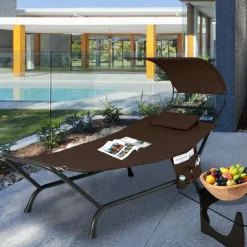 Tangkula Hammock with Stand Included, Heavy Duty Outdoor Hammock with Adjustable Canopy