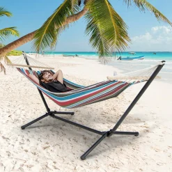Tangkula Hammock with Stand, 10.5Ft Space Saving Steel Hammock Stand with Cotton Hammock & Carrying Bag