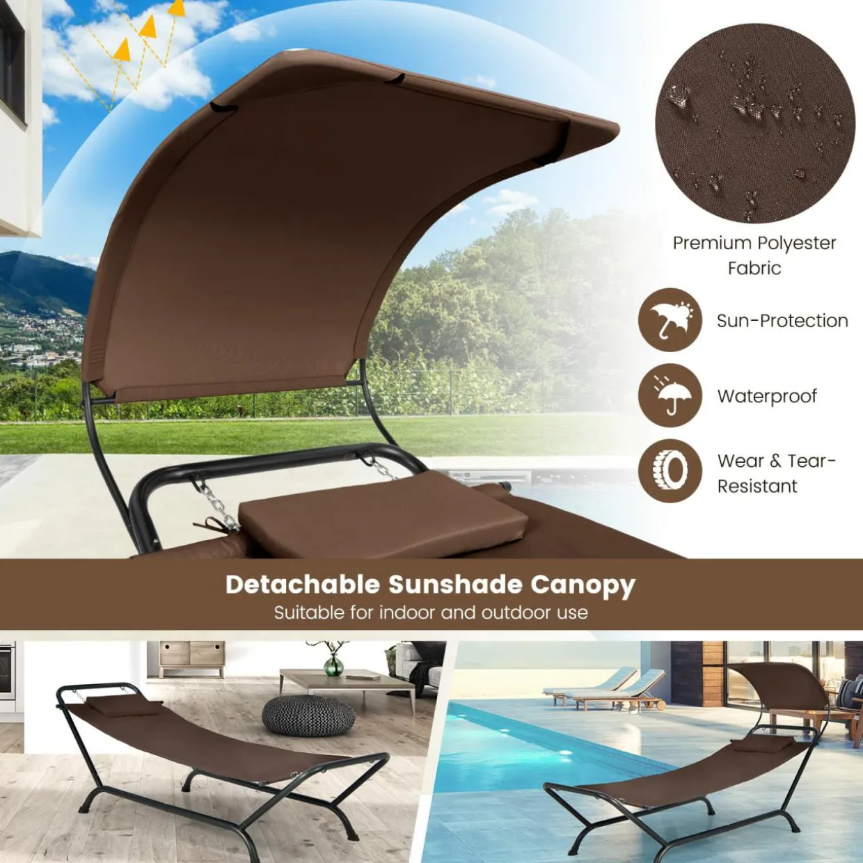 Tangkula Hammock with Stand Included, Heavy Duty Outdoor Hammock with Adjustable Canopy