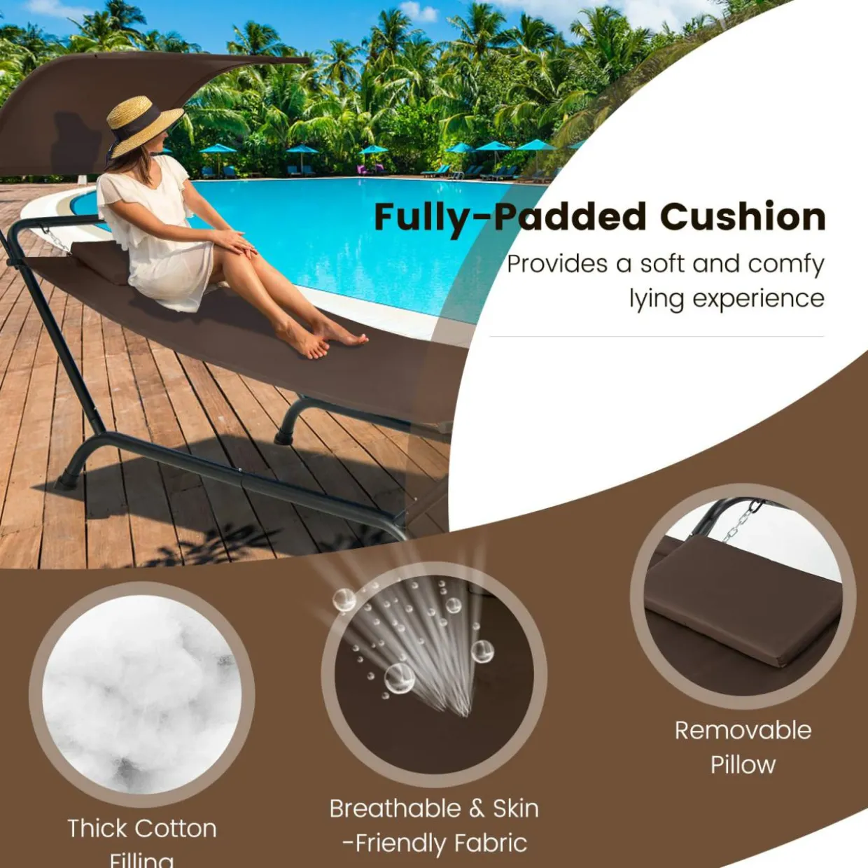 Tangkula Hammock with Stand Included, Heavy Duty Outdoor Hammock with Adjustable Canopy