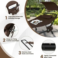Tangkula Hammock with Stand Included, Heavy Duty Outdoor Hammock with Adjustable Canopy