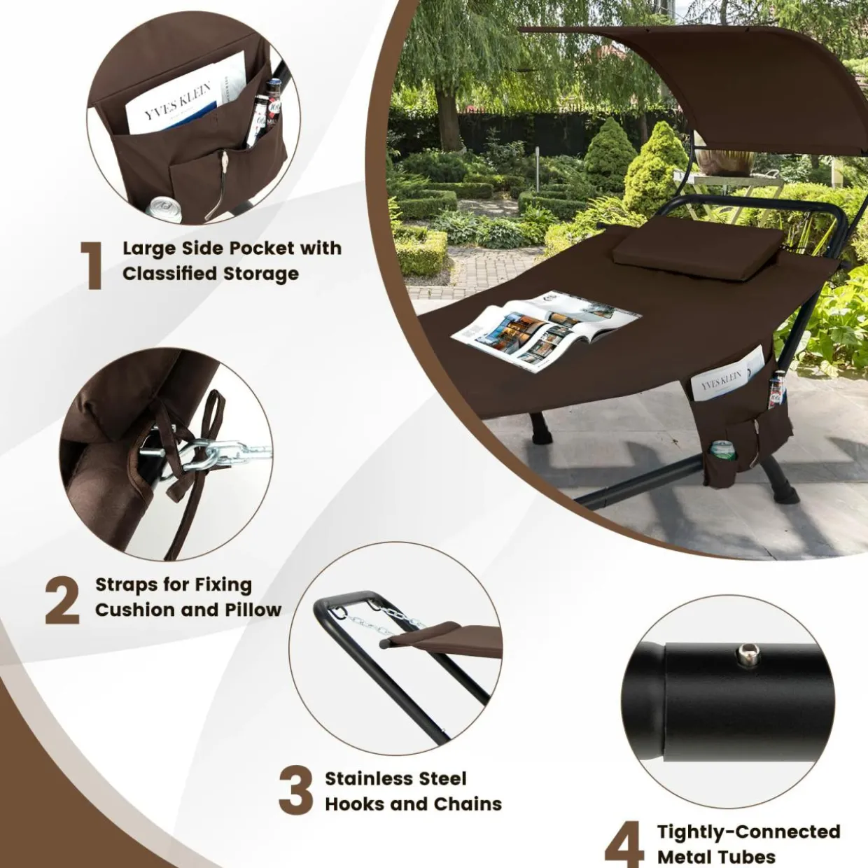 Tangkula Hammock with Stand Included, Heavy Duty Outdoor Hammock with Adjustable Canopy