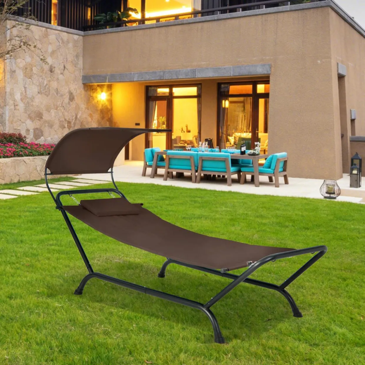 Tangkula Hammock with Stand Included, Heavy Duty Outdoor Hammock with Adjustable Canopy