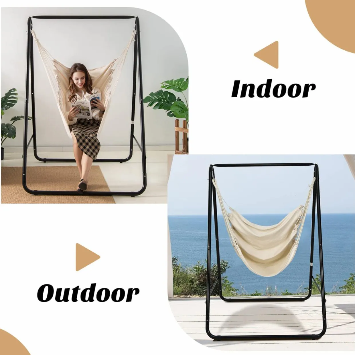 Tangkula Hammock with Stand Included, Freestanding Hammock Chair