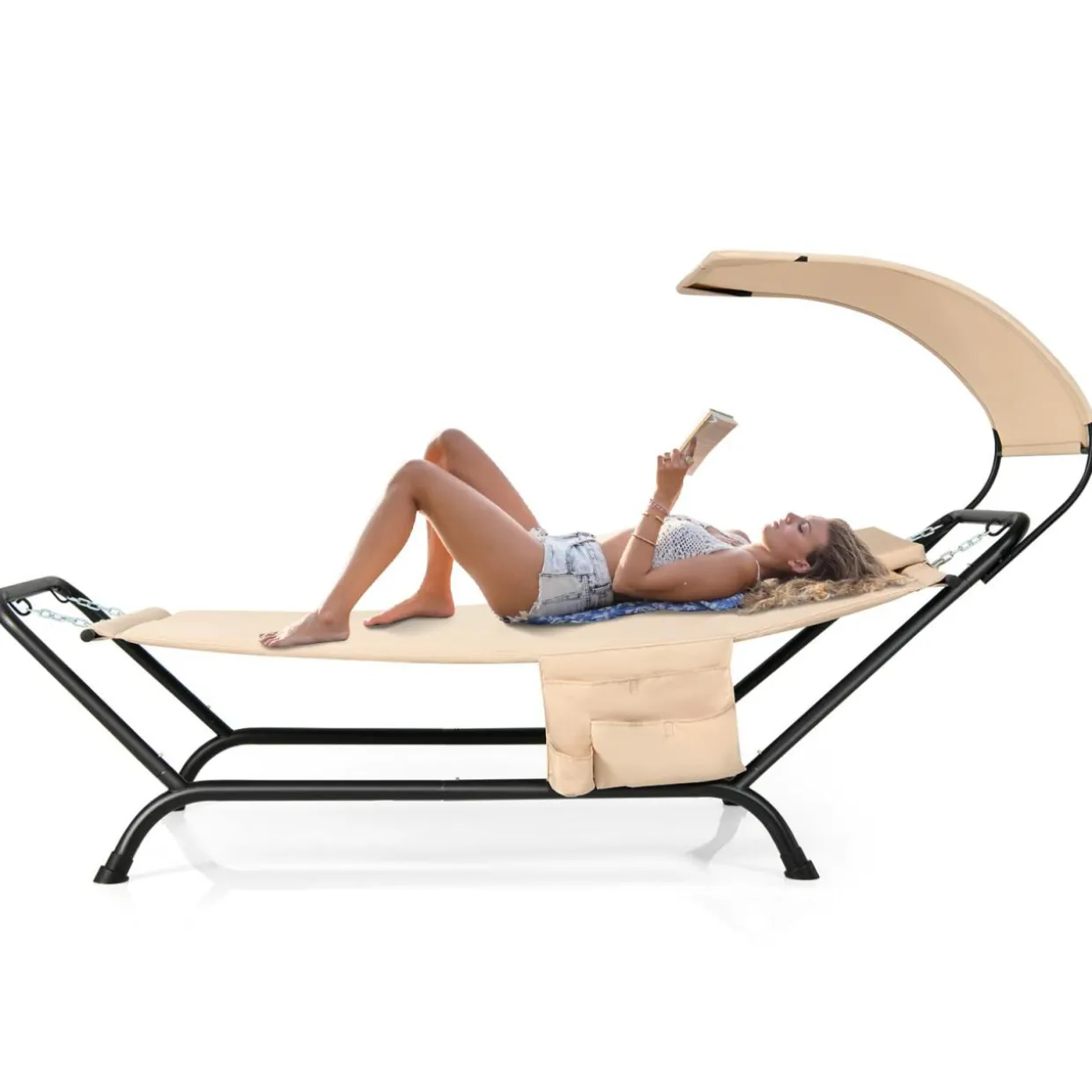 Tangkula Hammock with Stand Included, Heavy Duty Outdoor Hammock with Adjustable Canopy