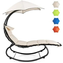 Tangkula Hanging Chaise Lounge Chair, Rocking Hammock Swing Chair with Cushion
