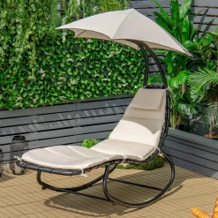 Tangkula Hanging Chaise Lounge Chair, Rocking Hammock Swing Chair with Cushion