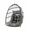 Tangkula Hanging Egg Chair, Foldable Wicker Hammock Chair with Removable Seat Cushion (Without Stand) (Gray)