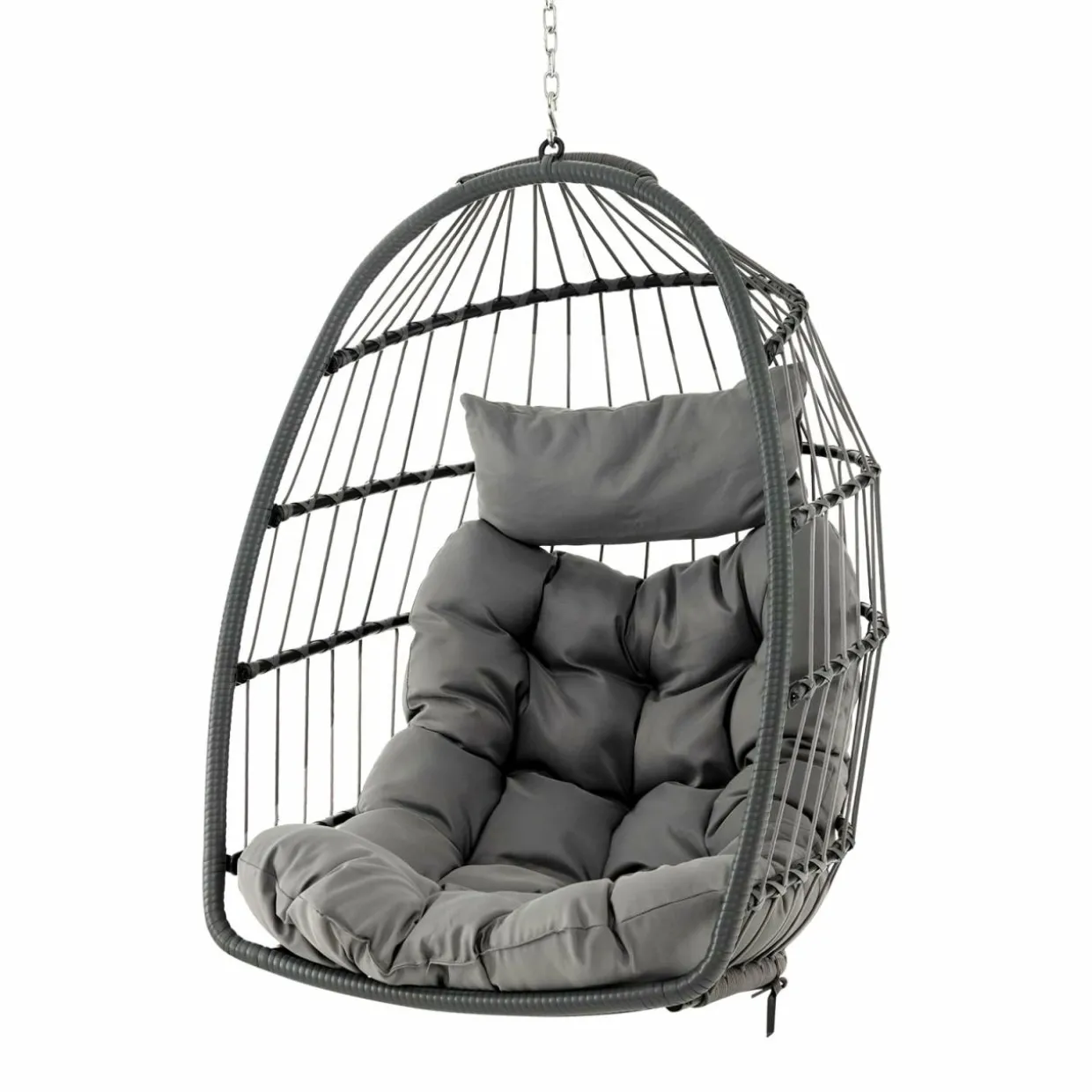 Tangkula Hanging Egg Chair, Foldable Wicker Hammock Chair with Removable Seat Cushion (Without Stand) (Gray)