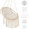 Tangkula Hanging Hammock Chair, Boho Style Hammock Swing with 2 Soft Cushions, Tassels, Mounting Hardware (Beige)
