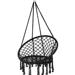 Tangkula Hanging Hammock Chair, Macrame Swing Chair with Tassels and Heavy-Duty Hanging Rings