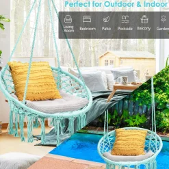 Tangkula Hanging Hammock Chair, Macrame Swing Chair with Tassels and Heavy-Duty Hanging Rings