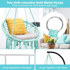 Tangkula Hanging Hammock Chair, Macrame Swing Chair with Tassels and Heavy-Duty Hanging Rings