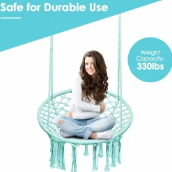 Tangkula Hanging Hammock Chair, Macrame Swing Chair with Tassels and Heavy-Duty Hanging Rings