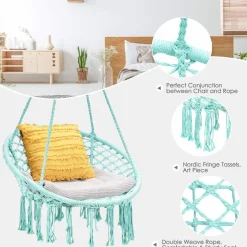 Tangkula Hanging Hammock Chair, Macrame Swing Chair with Tassels and Heavy-Duty Hanging Rings