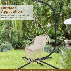 Tangkula Hanging Hammock Chair, Boho Style Hammock Swing with 2 Soft Cushions, Tassels, Mounting Hardware (Beige)