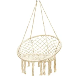 Tangkula Hanging Hammock Chair, Macrame Swing Chair with Tassels and Heavy-Duty Hanging Rings