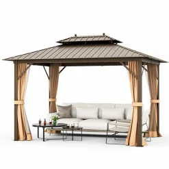 Tangkula Hardtop Gazebo, Patio Gazebo with Galvanized Steel Double Roof & Aluminum Frame