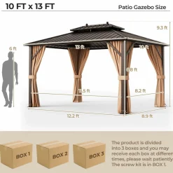 Tangkula Hardtop Gazebo, Patio Gazebo with Galvanized Steel Double Roof & Aluminum Frame