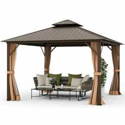 Tangkula Hardtop Gazebo, Patio Gazebo with Galvanized Steel Double Roof & Aluminum Frame
