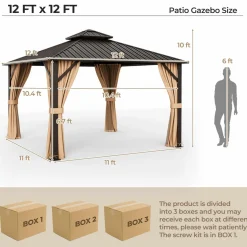 Tangkula Hardtop Gazebo, Patio Gazebo with Galvanized Steel Double Roof & Aluminum Frame