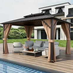 Tangkula Hardtop Gazebo, Patio Gazebo with Galvanized Steel Double Roof & Aluminum Frame
