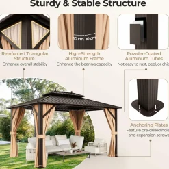Tangkula Hardtop Gazebo, Patio Gazebo with Galvanized Steel Double Roof & Aluminum Frame
