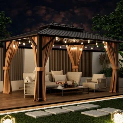 Tangkula Hardtop Gazebo, Patio Gazebo with Galvanized Steel Double Roof & Aluminum Frame