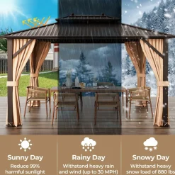 Tangkula Hardtop Gazebo, Patio Gazebo with Galvanized Steel Double Roof & Aluminum Frame