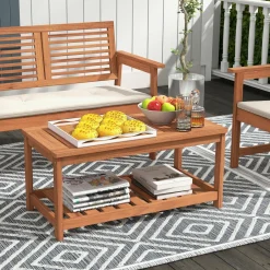 Tangkula Hardwood Outdoor Patio Coffee Table