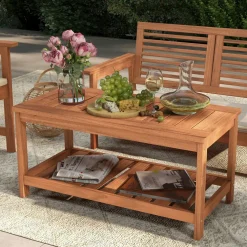 Tangkula Hardwood Outdoor Patio Coffee Table