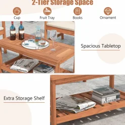 Tangkula Hardwood Outdoor Patio Coffee Table