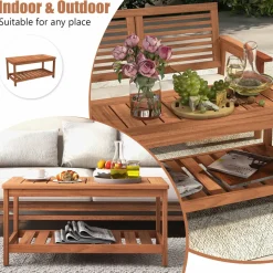 Tangkula Hardwood Outdoor Patio Coffee Table
