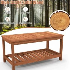 Tangkula Hardwood Outdoor Patio Coffee Table