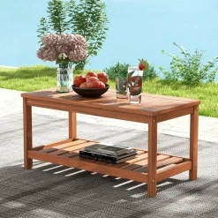 Tangkula Hardwood Outdoor Patio Coffee Table