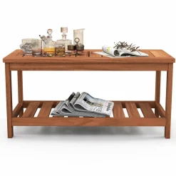 Tangkula Hardwood Outdoor Patio Coffee Table