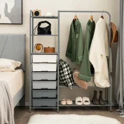 Tangkula Heavy Duty Clothes Rack with 6 Removable Drawers, 3-Tier Open Shelves & 2-Tier Metal Shoe Rack