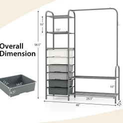 Tangkula Heavy Duty Clothes Rack with 6 Removable Drawers, 3-Tier Open Shelves & 2-Tier Metal Shoe Rack
