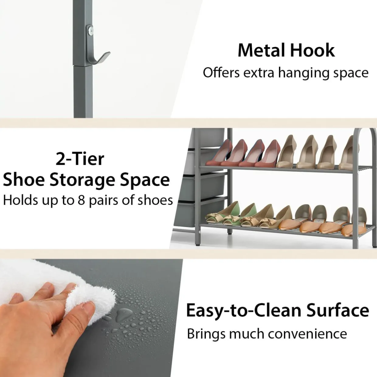 Tangkula Heavy Duty Clothes Rack with 6 Removable Drawers, 3-Tier Open Shelves & 2-Tier Metal Shoe Rack