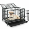 Tangkula Heavy-Duty Metal Dog Crate, Foldable Dog Kennel Crate with Lockable Wheels & Doors for Medium & Large Dogs