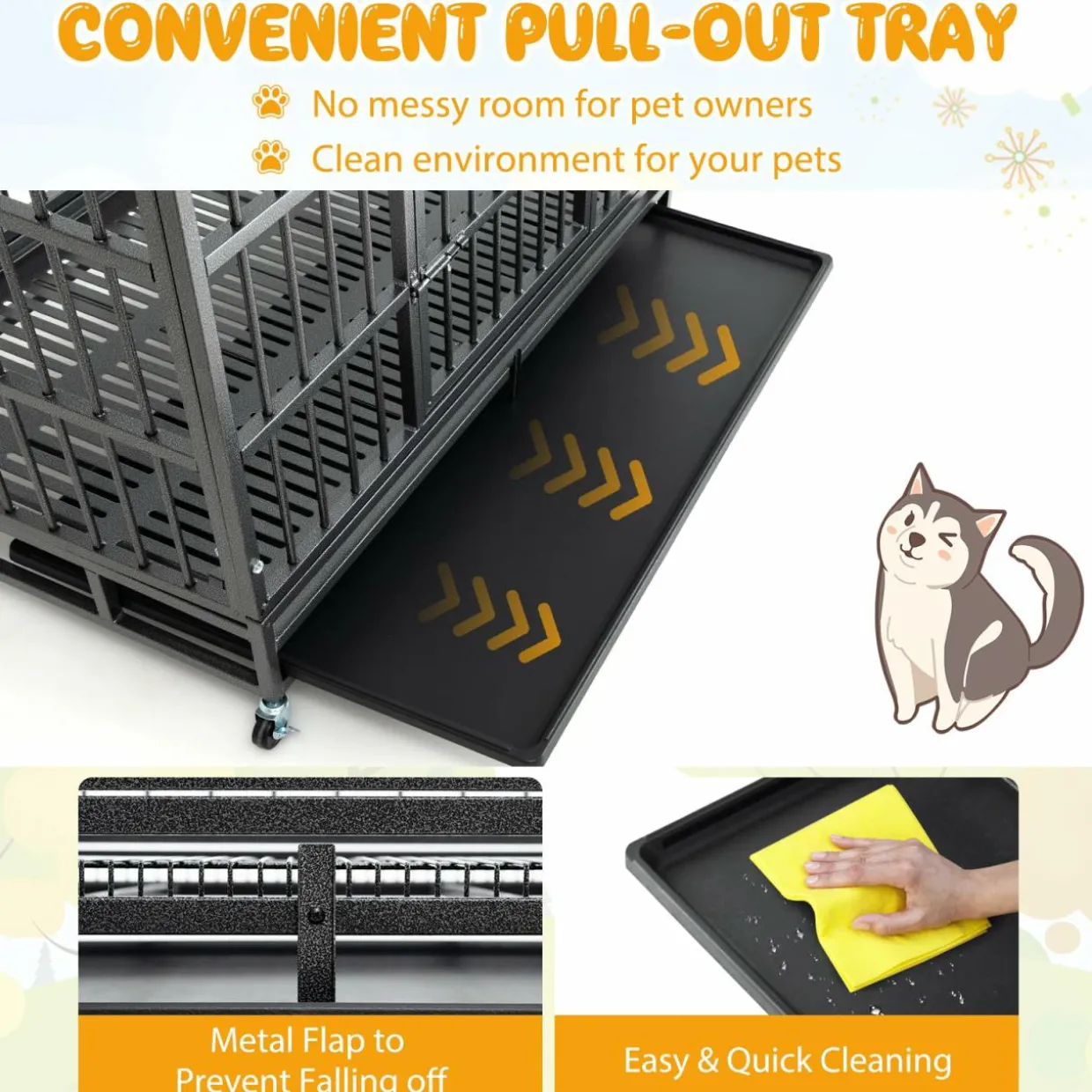 Tangkula Heavy-Duty Metal Dog Crate, Foldable Dog Kennel Crate with Lockable Wheels & Doors for Medium & Large Dogs