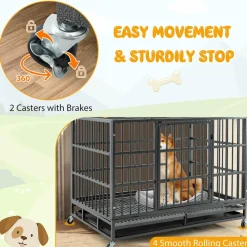 Tangkula Heavy-Duty Metal Dog Crate, Foldable Dog Kennel Crate with Lockable Wheels & Doors for Medium & Large Dogs