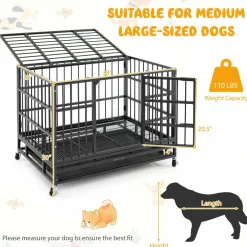 Tangkula Heavy-Duty Metal Dog Crate, Foldable Dog Kennel Crate with Lockable Wheels & Doors for Medium & Large Dogs