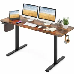 Tangkula Height Adjustable Electric Standing Desk, 63 x 24 Inch Sit Stand Desk with 3 Memory Height Settings
