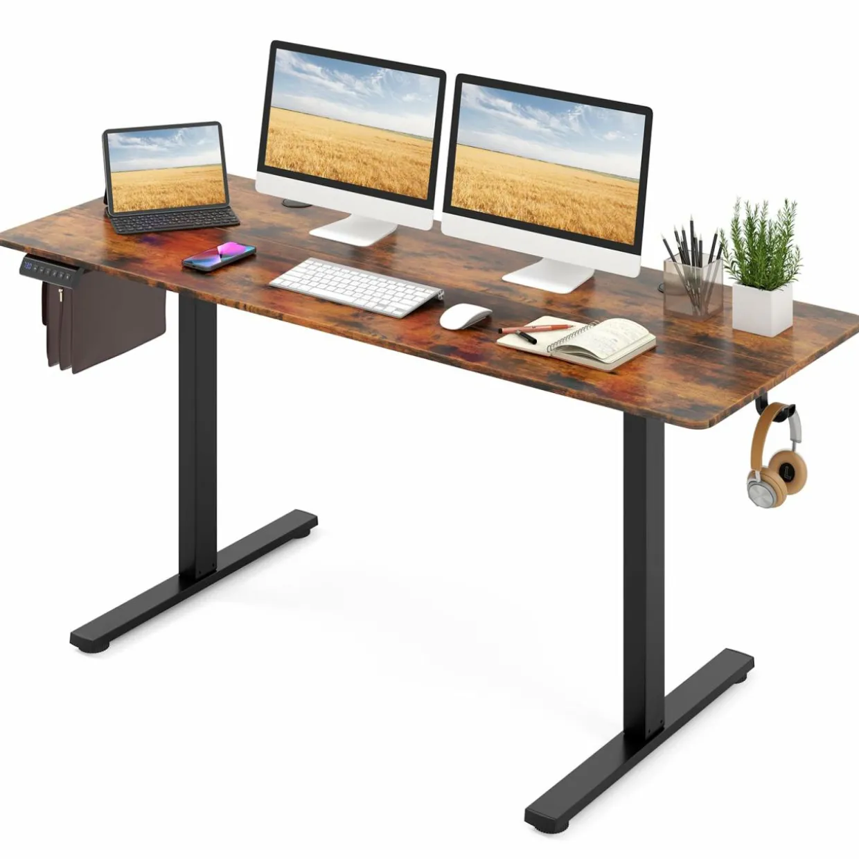 Tangkula Height Adjustable Electric Standing Desk, 63 x 24 Inch Sit Stand Desk with 3 Memory Height Settings