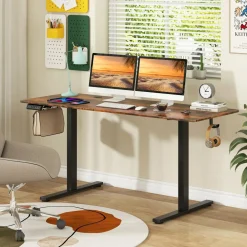 Tangkula Height Adjustable Electric Standing Desk, 63 x 24 Inch Sit Stand Desk with 3 Memory Height Settings