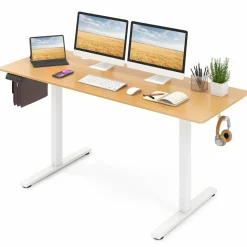 Tangkula Height Adjustable Electric Standing Desk, 63 x 24 Inch Sit Stand Desk with 3 Memory Height Settings